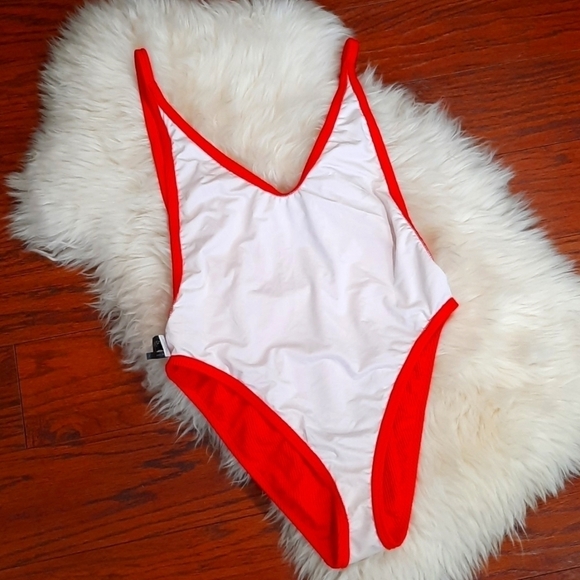 Nasty Gal Swim  red Ribbed Alina One Piece Swimsuit - Picture 3 of 8